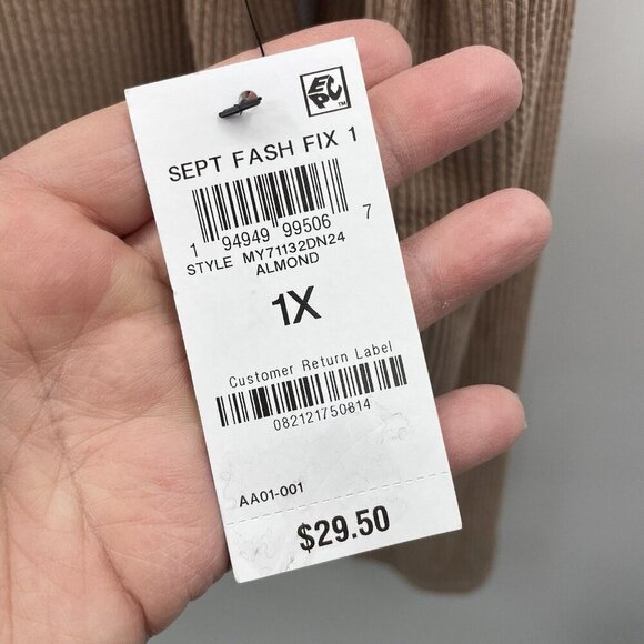 And Now This Womens Trendy Plus Size 1X Ribbed Crewneck Top in Almond Tan 1346 - Picture 6 of 7